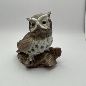 Vintage Homco Rustic Farmhouse Barn Owl Perched On Branch Porcelain Figurine